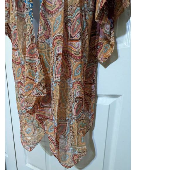 Umgee Sheer Long Paisley Floral Boho Kimono in Berry Mix Plus Size XL/1XL - Picture 15 of 16